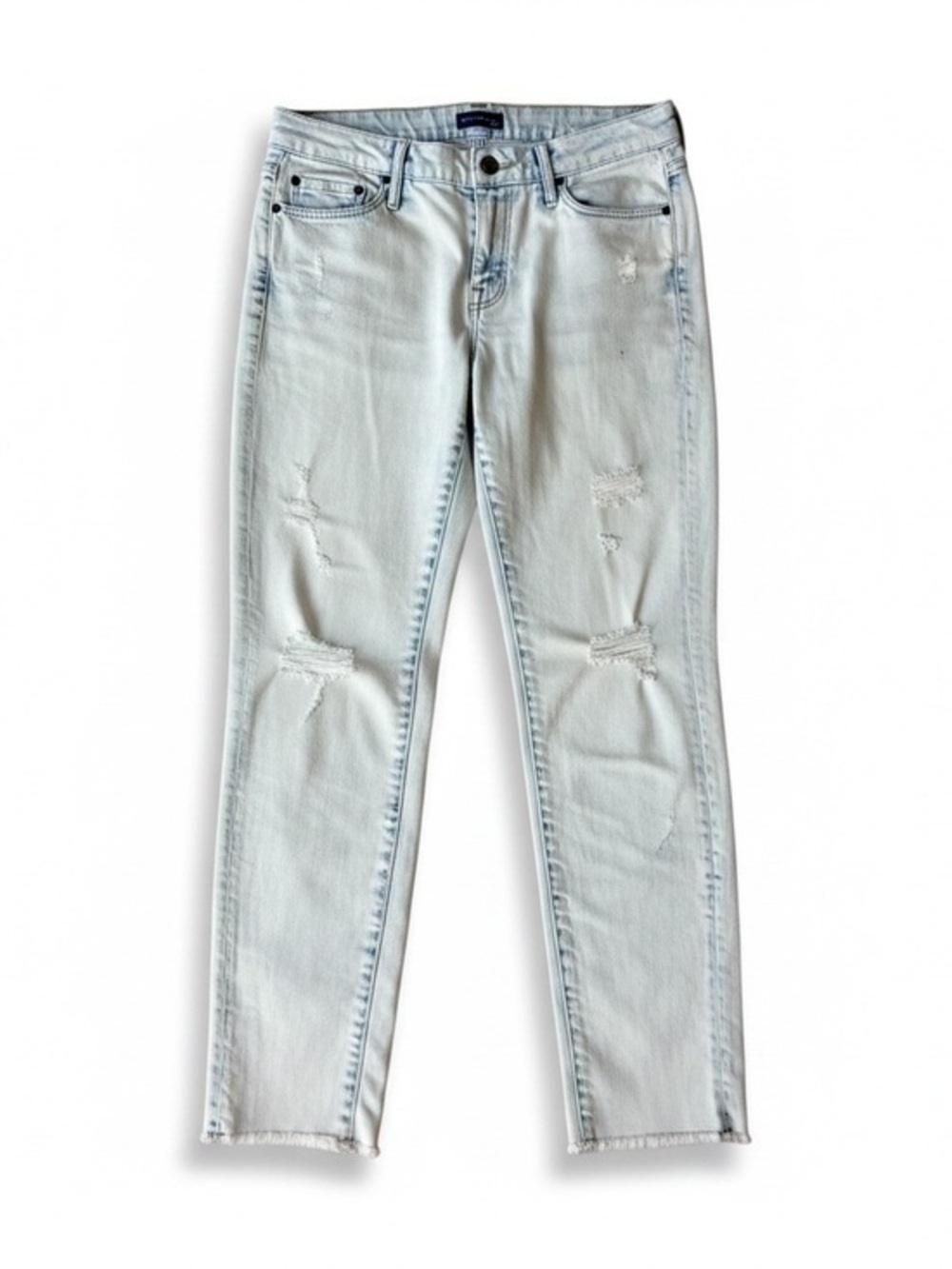 Mother Looker Low Rise Acid Wash Ankle Fray Jeans